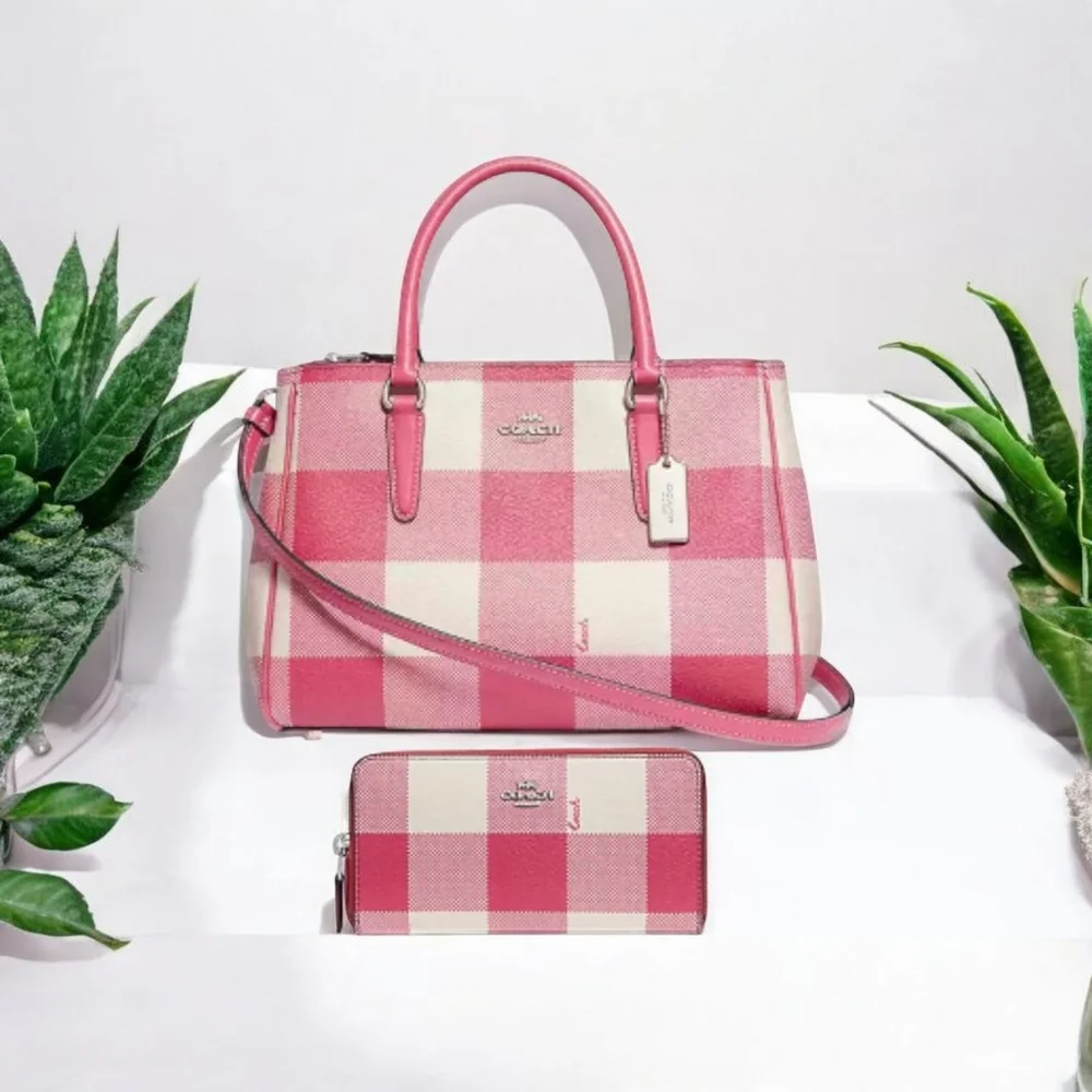🩷▪️ COACH ▪️Surrey Carryall With Buffalo Plaid Print Zip Wallet Bundle Set